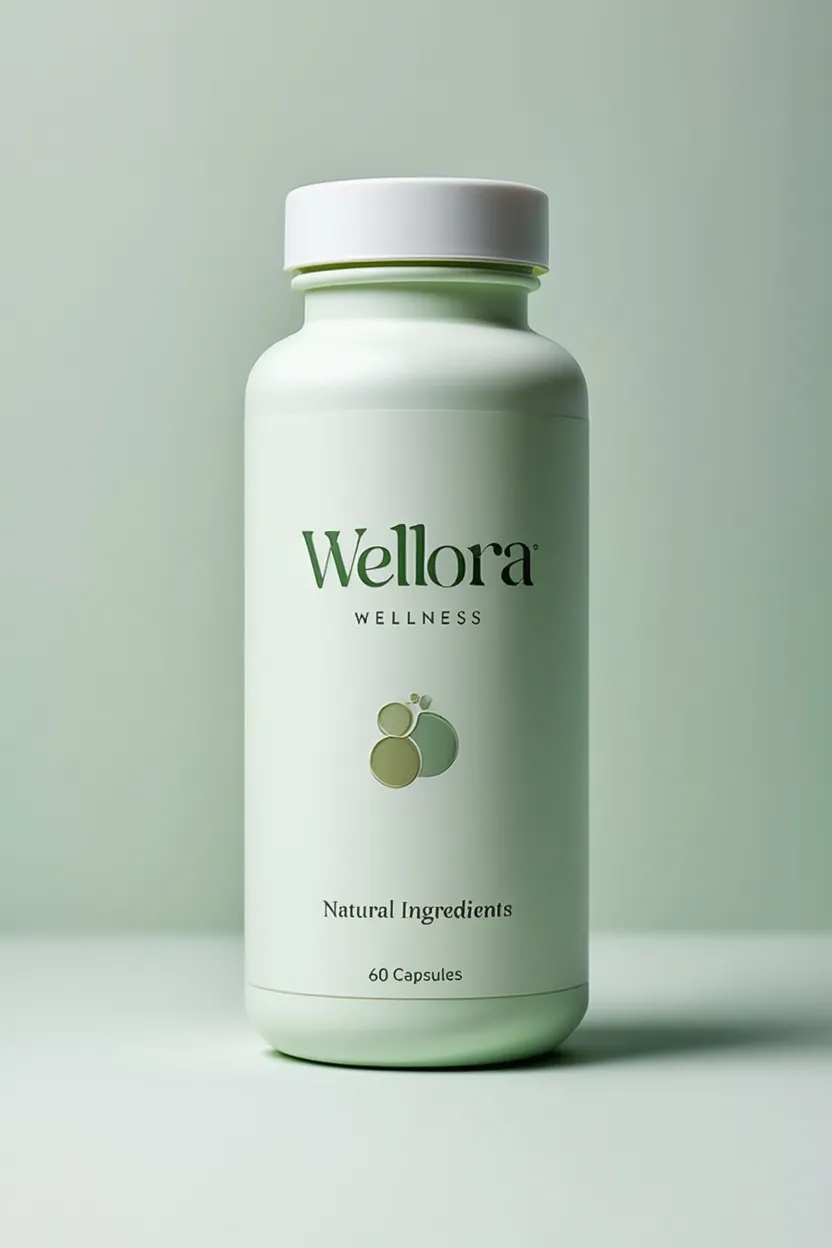 Wellora wellness supplement bottle with natural ingredients